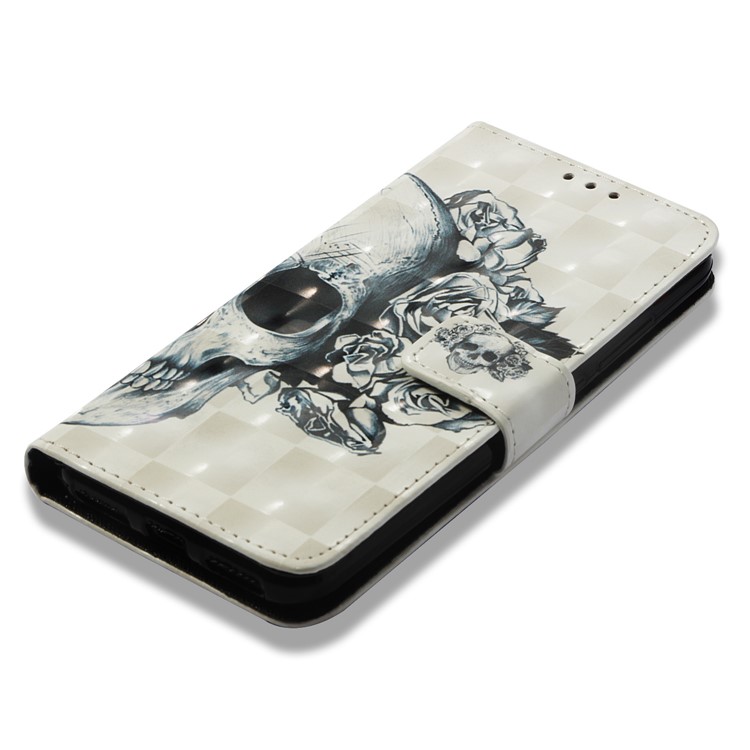 Light Spot Decor Pattern Printing Wallet Stand Leather Cell Phone Shell for Xiaomi Mi A2 Lite / Redmi 6 Pro - Flowered Skull-7