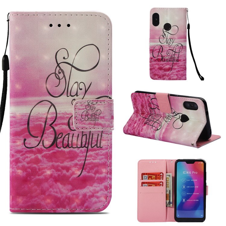 Light Spot Decor Pattern Printing Leather Phone Case for Xiaomi Mi A2 Lite / Redmi 6 Pro - Stay Beautiful-1