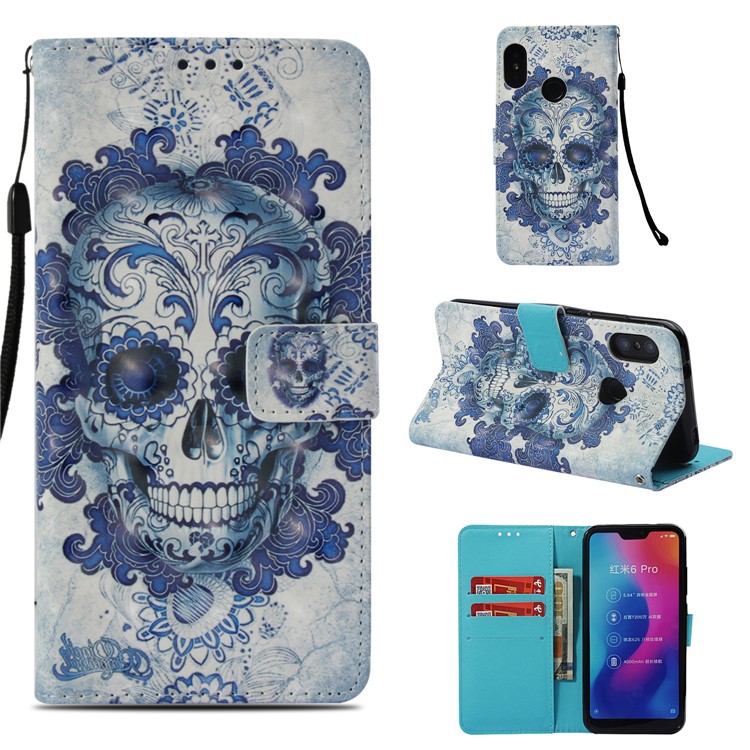 Light Spot Decor Pattern Printing Leather Phone Cover for Xiaomi Mi A2 Lite / Redmi 6 Pro - Cool Skull-1