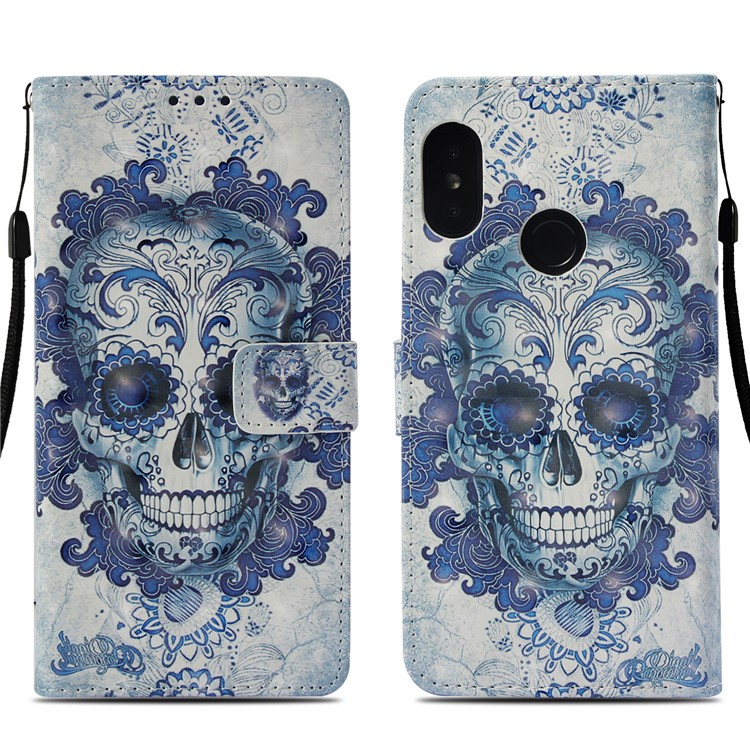 Light Spot Decor Pattern Printing Leather Phone Cover for Xiaomi Mi A2 Lite / Redmi 6 Pro - Cool Skull-3