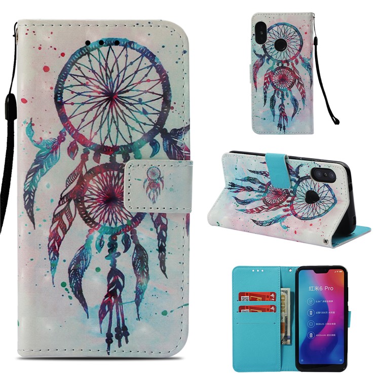 Light Spot Decor Pattern Printing Leather Phone Shell for Xiaomi Mi A2 Lite / Redmi 6 Pro - Feather Dream Catcher-1