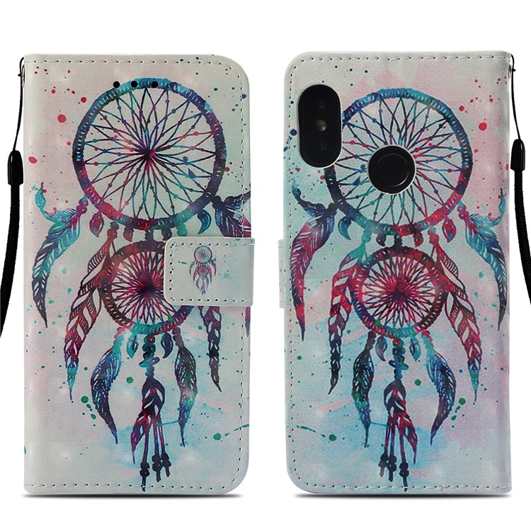 Light Spot Decor Pattern Printing Leather Phone Shell for Xiaomi Mi A2 Lite / Redmi 6 Pro - Feather Dream Catcher-3