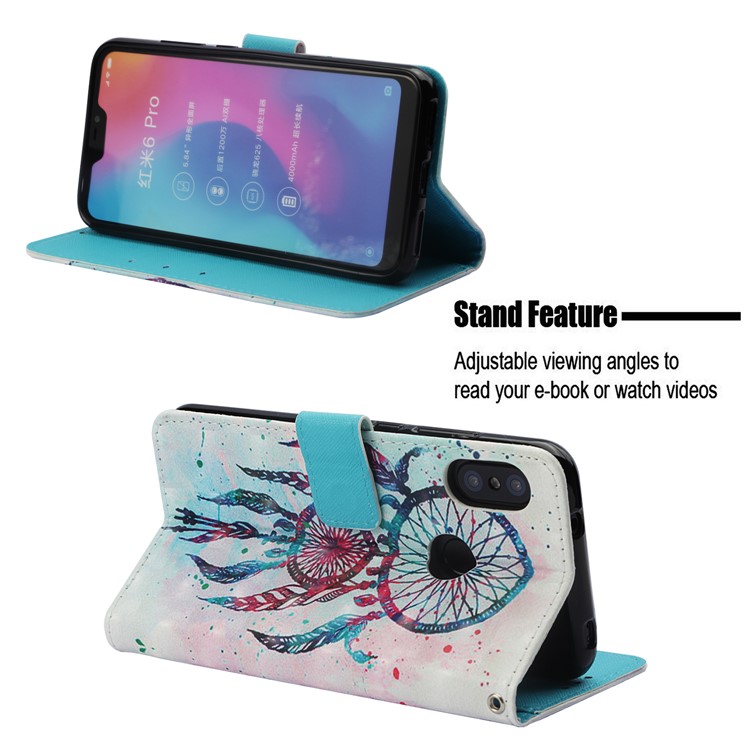 Light Spot Decor Pattern Printing Leather Phone Shell for Xiaomi Mi A2 Lite / Redmi 6 Pro - Feather Dream Catcher-4