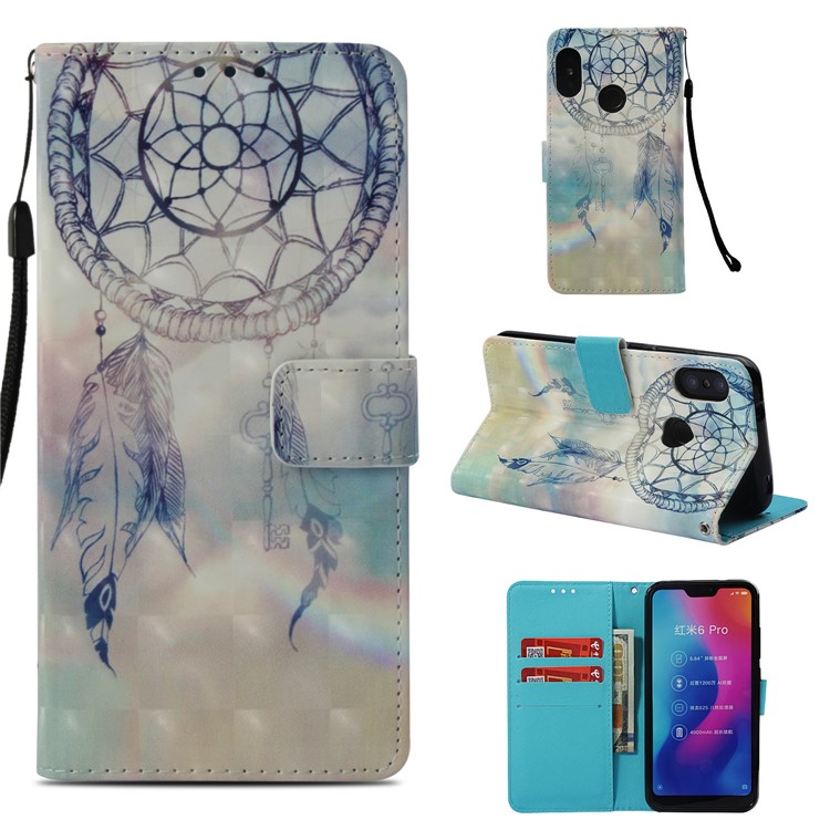 Light Spot Decor Pattern Printing Leather Wallet Mobile Casing for Xiaomi Mi A2 Lite / Redmi 6 Pro - Dream Catcher-1
