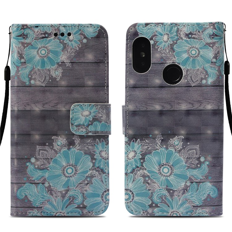Light Spot Decor Pattern Printing Leather Wallet Mobile Cover for Xiaomi Mi A2 Lite / Redmi 6 Pro - Blue Flower-3