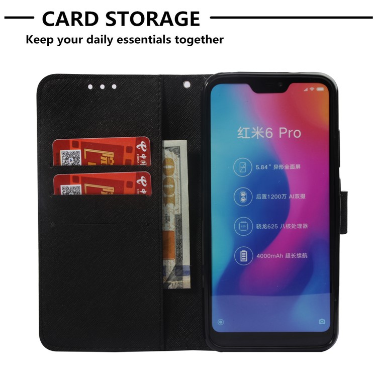 Light Spot Decor Pattern Printing Leather Wallet Mobile Cover for Xiaomi Mi A2 Lite / Redmi 6 Pro - Blue Flower-6