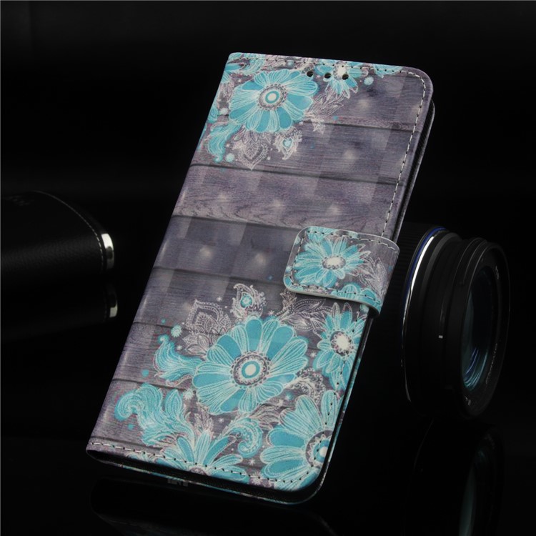 Light Spot Decor Pattern Printing Leather Wallet Mobile Cover for Xiaomi Mi A2 Lite / Redmi 6 Pro - Blue Flower-9