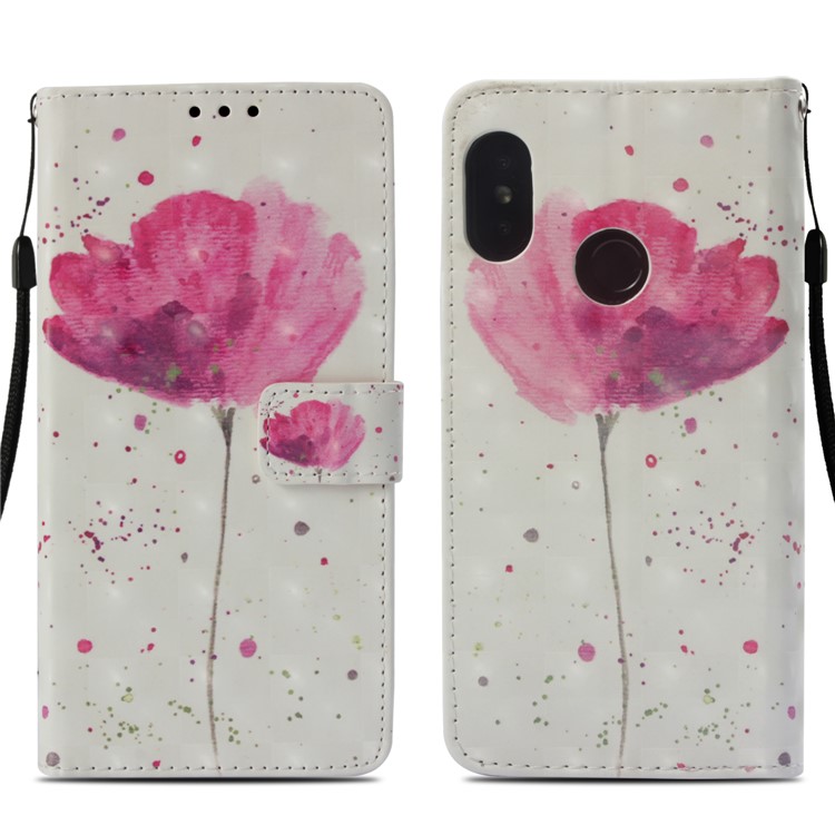 Light Spot Decor Pattern Printing Leather Wallet Mobile Shell for Xiaomi Mi A2 Lite / Redmi 6 Pro - Flower-3