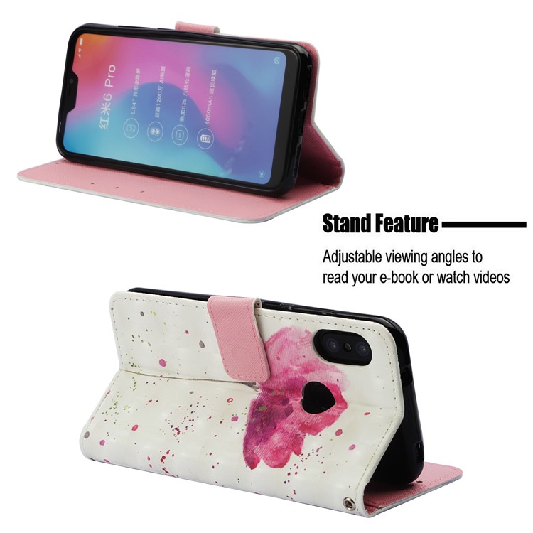 Light Spot Decor Pattern Printing Leather Wallet Mobile Shell for Xiaomi Mi A2 Lite / Redmi 6 Pro - Flower-4