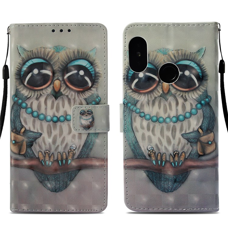 Pattern Printing PU Leather Wallet Stand Mobile Phone Shell for Xiaomi Mi A2 Lite / Redmi 6 Pro - Owl Standing on the Branch-3