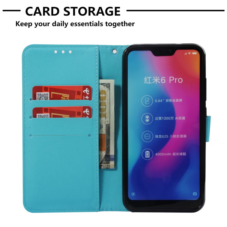 Pattern Printing PU Leather Wallet Stand Mobile Phone Shell for Xiaomi Mi A2 Lite / Redmi 6 Pro - Owl Standing on the Branch-6