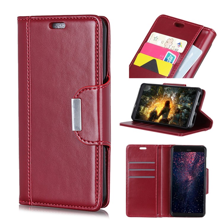 Wallet Leather Stand Protection Casing for Xiaomi Mi 8 (6.21-inch) - Wine Red-1