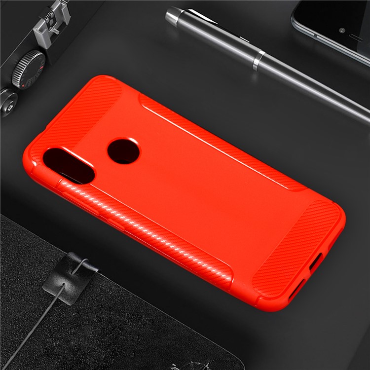 Anti-slip Carbon Fiber Texture Matte TPU Protective Shell for Xiaomi Mi A2 Lite / Redmi 6 Pro - Red-1