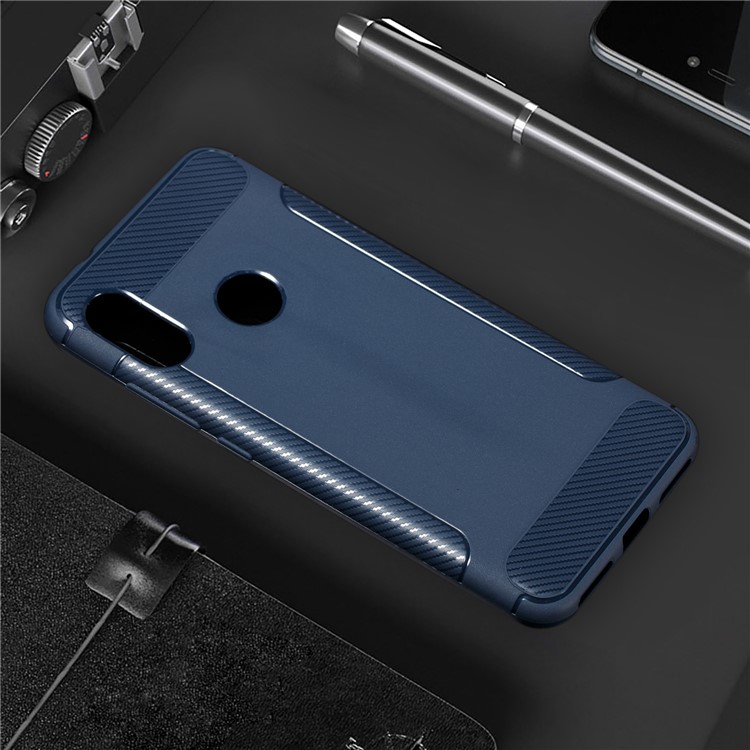 Anti-slip Carbon Fiber Texture Matte TPU Back Casing for Xiaomi Mi A2 Lite / Redmi 6 Pro - Dark Blue-1