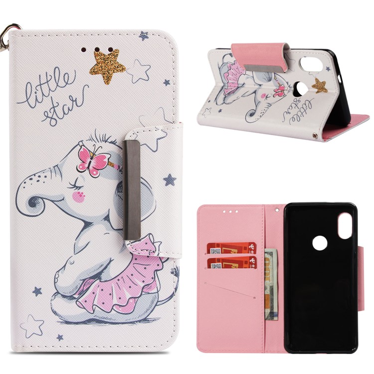 Pattern Printing Leather Magnetic Wallet Cell Phone Case for Xiaomi Redmi Note 5 Pro (Dual Camera) / Redmi Note 5 (China) - Elephant and Stars-1