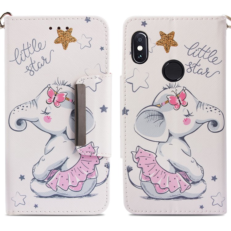 Pattern Printing Leather Magnetic Wallet Cell Phone Case for Xiaomi Redmi Note 5 Pro (Dual Camera) / Redmi Note 5 (China) - Elephant and Stars-3