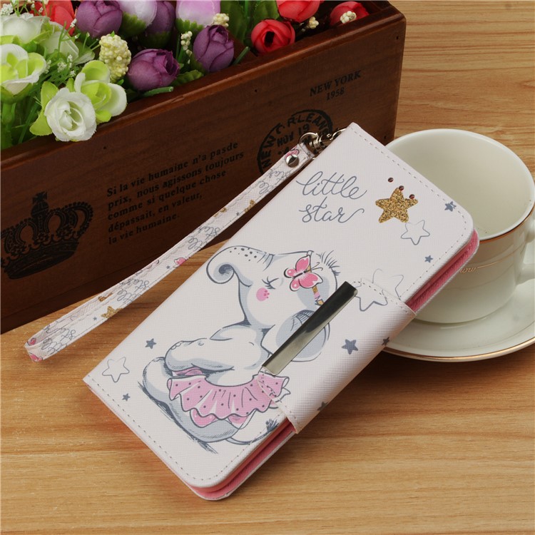 Pattern Printing Leather Magnetic Wallet Cell Phone Case for Xiaomi Redmi Note 5 Pro (Dual Camera) / Redmi Note 5 (China) - Elephant and Stars-9
