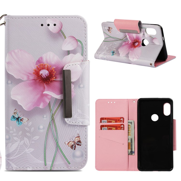 Pattern Printing PU Leather Protection Case Cover for Xiaomi Redmi Note 5 Pro (Dual Camera) / Redmi Note 5 (China) - Butterflies and Flowers-1
