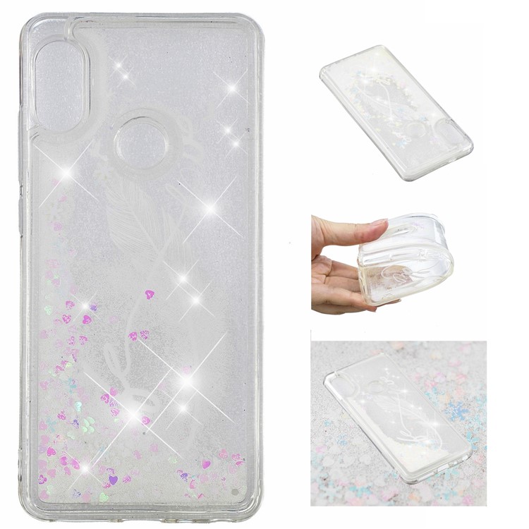 Pattern Printing Dynamic Quicksand TPU Soft Cover Shell for Xiaomi Redmi Note 5 Pro (Dual Camera) / Redmi Note 5 (China) - White Feather-1