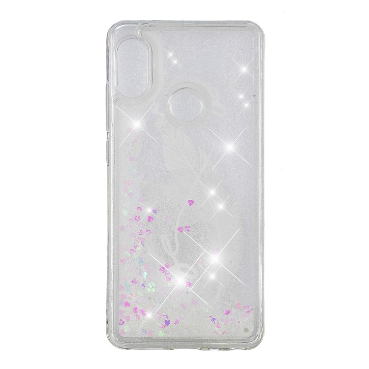 Pattern Printing Dynamic Quicksand TPU Soft Cover Shell for Xiaomi Redmi Note 5 Pro (Dual Camera) / Redmi Note 5 (China) - White Feather-2