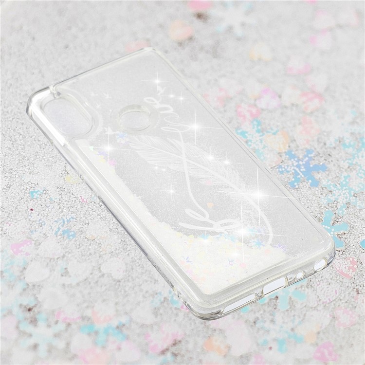 Pattern Printing Dynamic Quicksand TPU Soft Cover Shell for Xiaomi Redmi Note 5 Pro (Dual Camera) / Redmi Note 5 (China) - White Feather-4