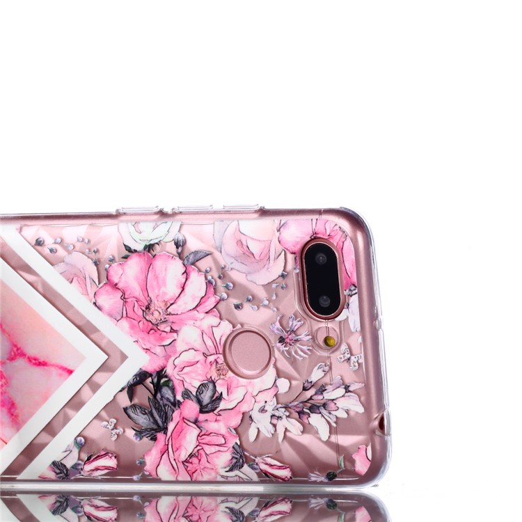 Embossed Pattern 3D Diamond Surface TPU Shell for Xiaomi Redmi 6 (Dual Camera: 12MP+5MP) - Pink Flowers and Marble Pattern-4