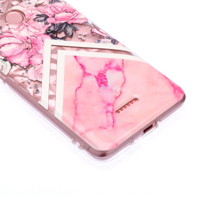 Embossed Pattern 3D Diamond Surface TPU Shell for Xiaomi Redmi 6 (Dual Camera: 12MP+5MP) - Pink Flowers and Marble Pattern-6