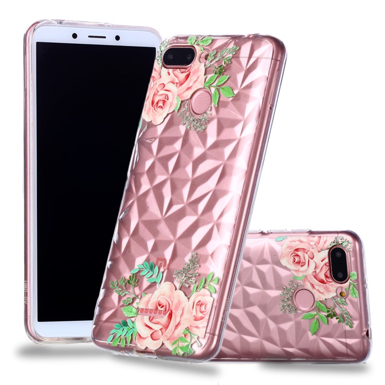 Embossed Pattern 3D Diamond Surface TPU Case for Xiaomi Redmi 6 (Dual Camera: 12MP+5MP) - Pink Flowers-1