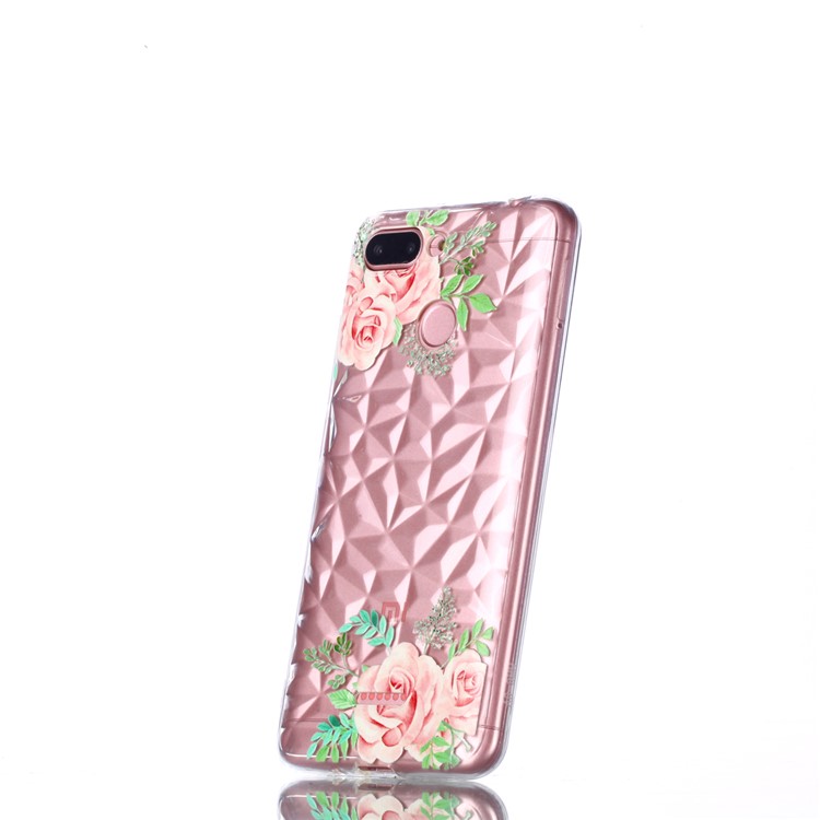 Embossed Pattern 3D Diamond Surface TPU Case for Xiaomi Redmi 6 (Dual Camera: 12MP+5MP) - Pink Flowers-3