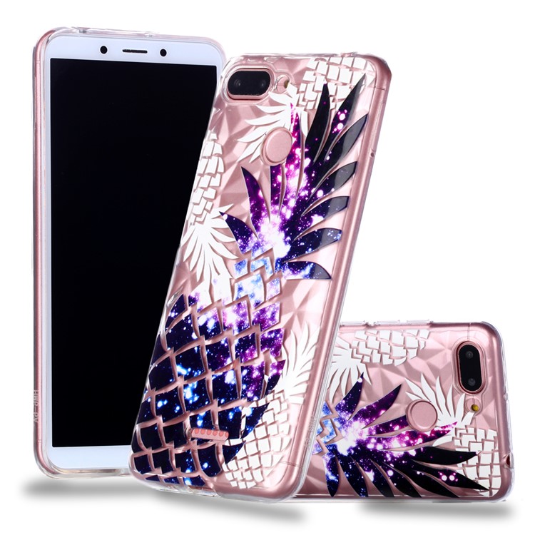Embossed Pattern 3D Diamond Surface TPU Phone Casing for Xiaomi Redmi 6 (Dual Camera: 12MP+5MP) - Purple Pineapple-1
