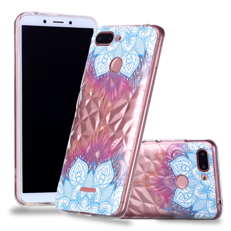 Embossed Pattern 3D Diamond Surface TPU Mobile Casing for Xiaomi Redmi 6 (Dual Camera: 12MP+5MP) - Lotus-1