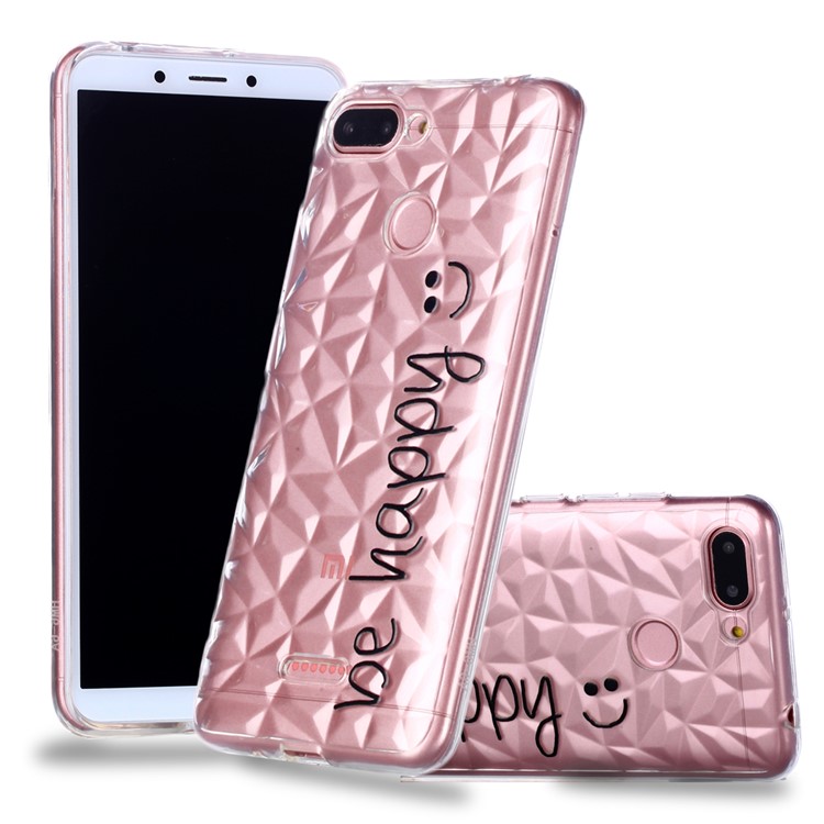 Embossed Pattern 3D Diamond Surface TPU Phone Case for Xiaomi Redmi 6 (Dual Camera: 12MP+5MP) - Be Happy-1