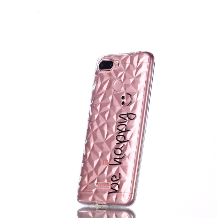 Embossed Pattern 3D Diamond Surface TPU Phone Case for Xiaomi Redmi 6 (Dual Camera: 12MP+5MP) - Be Happy-3