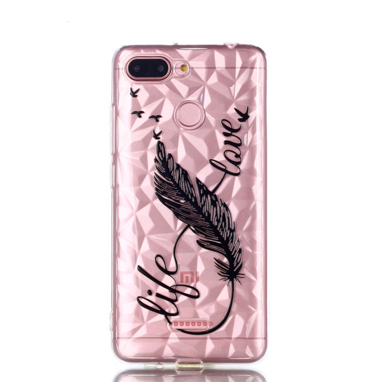 Embossed Pattern 3D Diamond Surface TPU Phone Cover for Xiaomi Redmi 6 (Dual Camera: 12MP+5MP) - Feather Pattern-2