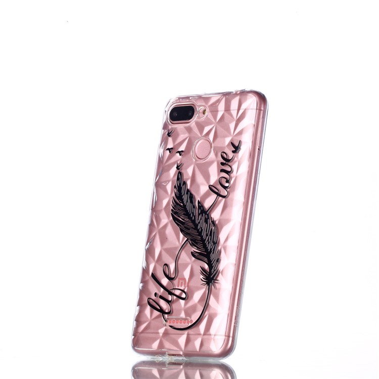 Embossed Pattern 3D Diamond Surface TPU Phone Cover for Xiaomi Redmi 6 (Dual Camera: 12MP+5MP) - Feather Pattern-3