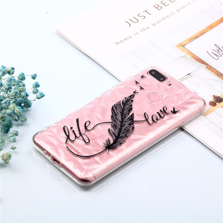 Embossed Pattern 3D Diamond Surface TPU Phone Cover for Xiaomi Redmi 6 (Dual Camera: 12MP+5MP) - Feather Pattern-7