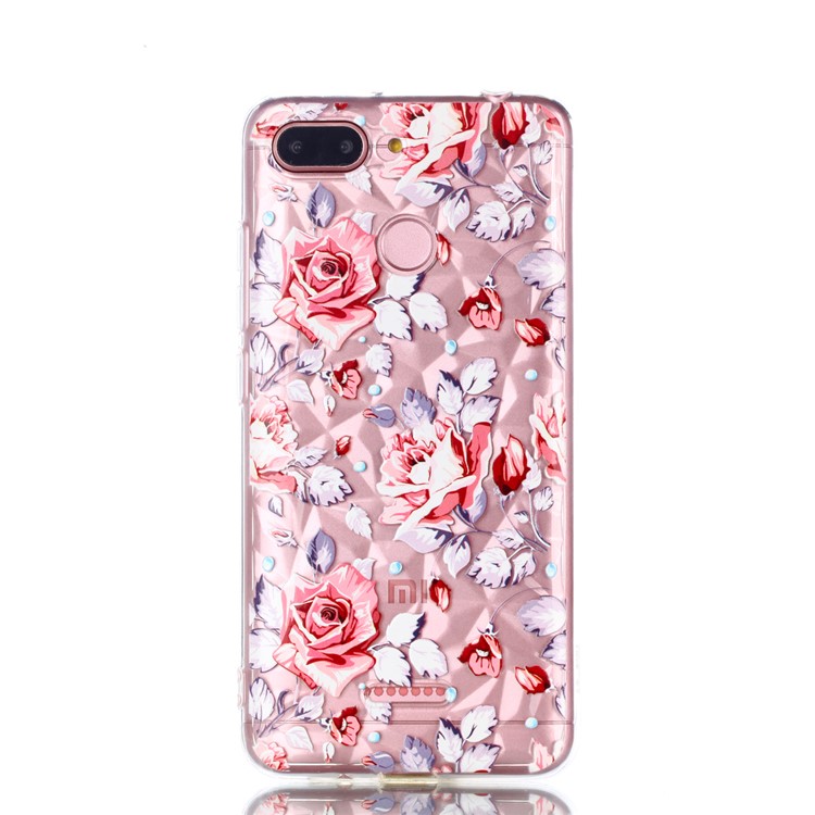 Embossed Pattern 3D Diamond Surface TPU Mobile Shell for Xiaomi Redmi 6 (Dual Camera: 12MP+5MP) - Red Flowers-2