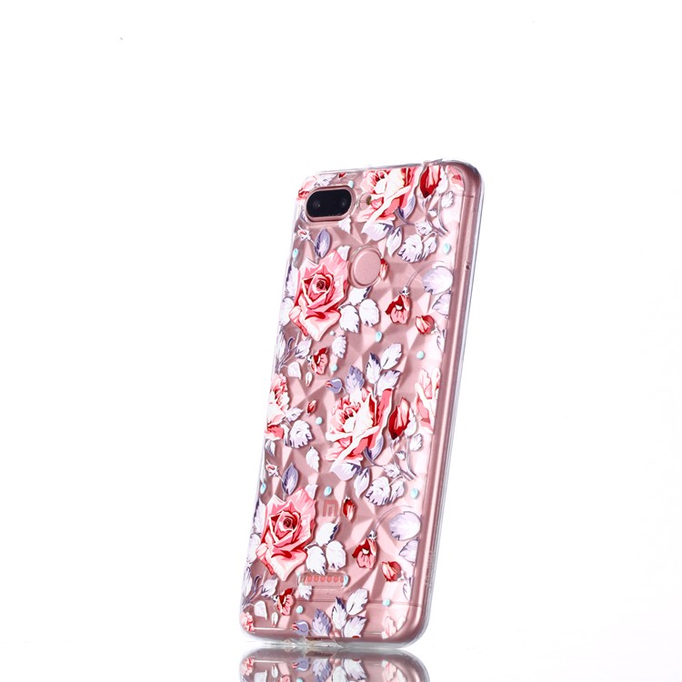 Embossed Pattern 3D Diamond Surface TPU Mobile Shell for Xiaomi Redmi 6 (Dual Camera: 12MP+5MP) - Red Flowers-3