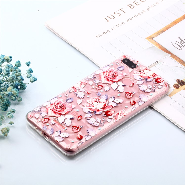 Embossed Pattern 3D Diamond Surface TPU Mobile Shell for Xiaomi Redmi 6 (Dual Camera: 12MP+5MP) - Red Flowers-7