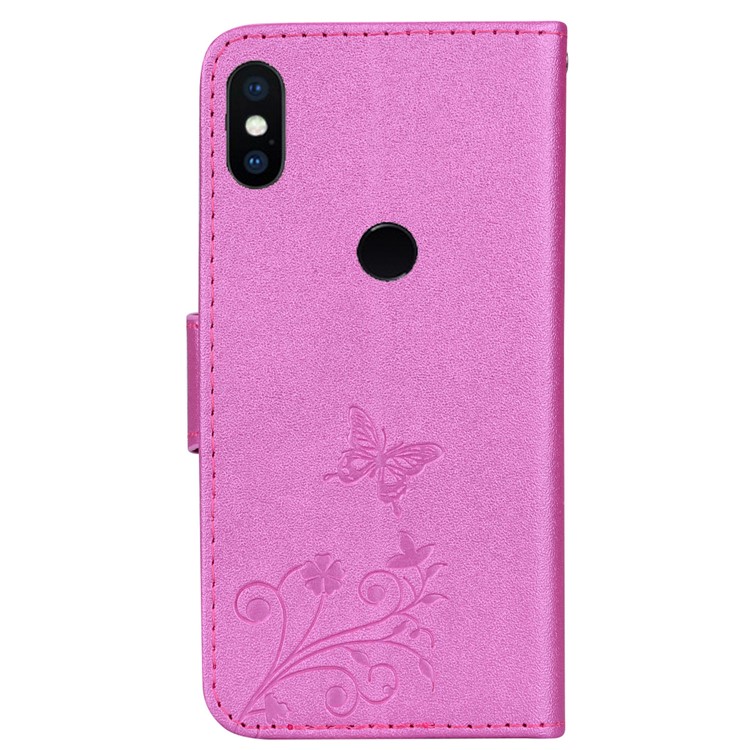 Imprinted Butterfly Flower Pattern Rhinestone Leather Wallet Cover for Xiaomi Mi A2 Lite / Redmi 6 Pro - Rose-5