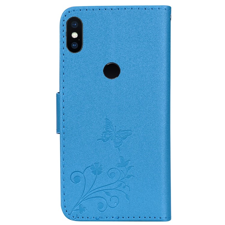 Imprinted Butterfly Flower Pattern Rhinestone Cell Phone Leather Wallet Case for Xiaomi Mi A2 Lite / Redmi 6 Pro - Blue-5
