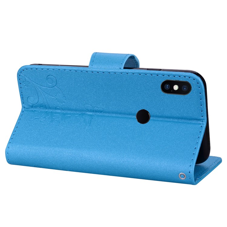 Imprinted Butterfly Flower Pattern Rhinestone Cell Phone Leather Wallet Case for Xiaomi Mi A2 Lite / Redmi 6 Pro - Blue-6