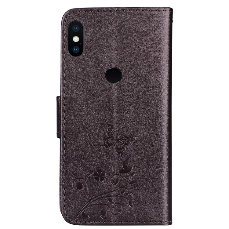 Imprinted Butterfly Flower Pattern Wallet Leather Casing with Mirror for Xiaomi Mi A2 Lite / Redmi 6 Pro - Black-5