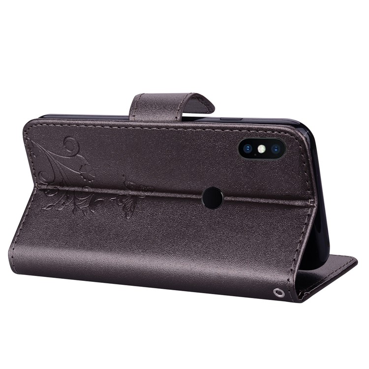 Imprinted Butterfly Flower Pattern Wallet Leather Casing with Mirror for Xiaomi Mi A2 Lite / Redmi 6 Pro - Black-6