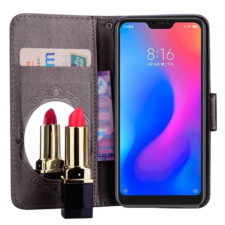 Imprinted Butterfly Flower Pattern Wallet Leather Casing with Mirror for Xiaomi Mi A2 Lite / Redmi 6 Pro - Black-7