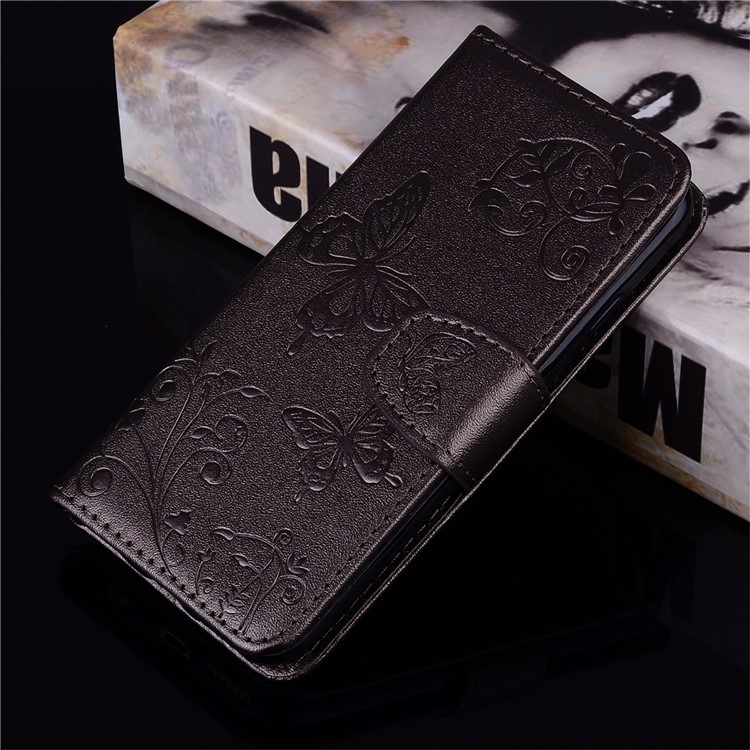 Imprinted Butterfly Flower Pattern Wallet Leather Casing with Mirror for Xiaomi Mi A2 Lite / Redmi 6 Pro - Black-8