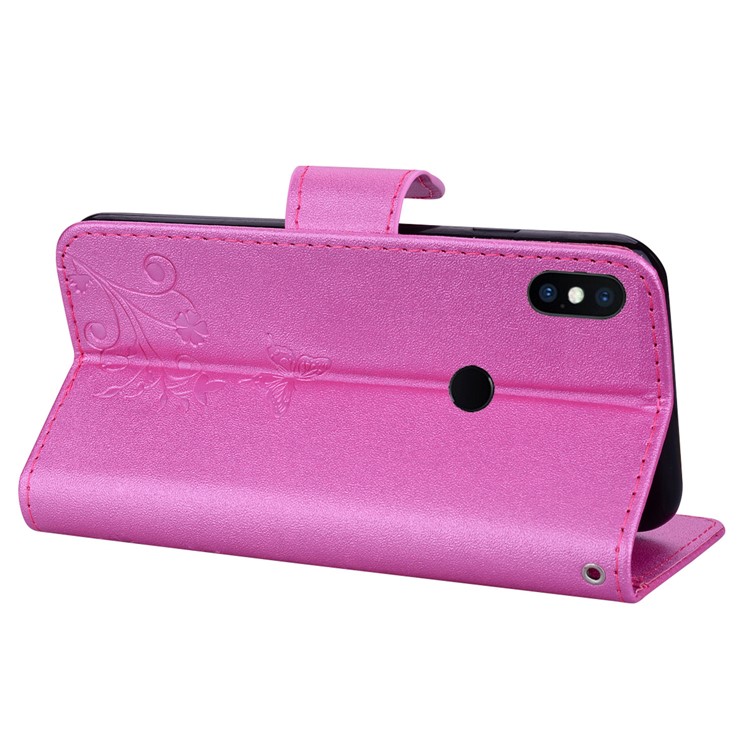 Imprinted Butterfly Flower Pattern Wallet Leather Casing Cover with Mirror for Xiaomi Mi A2 Lite / Redmi 6 Pro - Rose-6