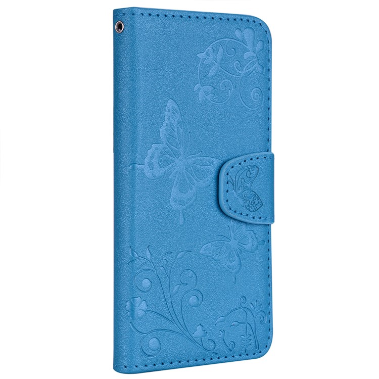 Imprinted Butterfly Flower Pattern Wallet Leather Cover with Mirror for Xiaomi Mi A2 Lite / Redmi 6 Pro - Blue-3