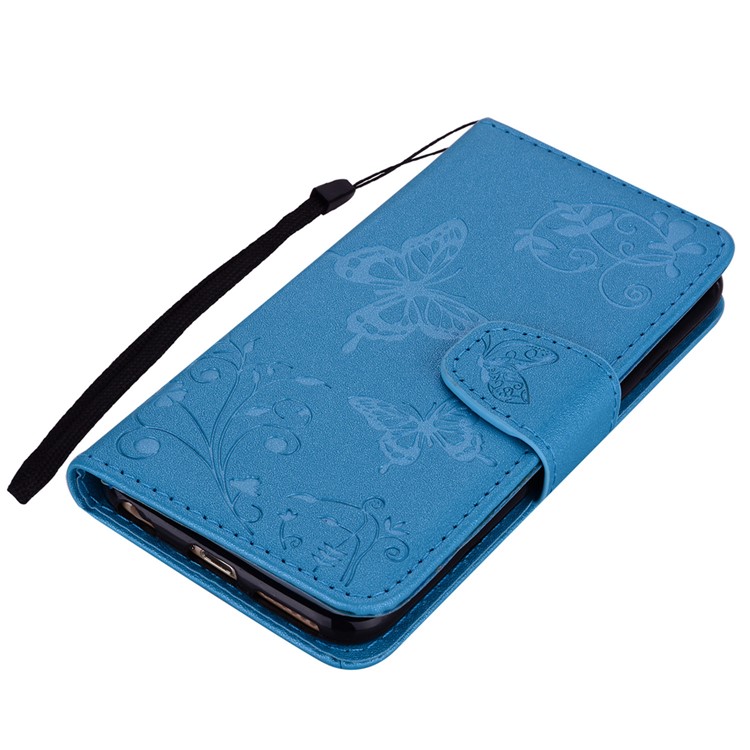 Imprinted Butterfly Flower Pattern Wallet Leather Cover with Mirror for Xiaomi Mi A2 Lite / Redmi 6 Pro - Blue-4