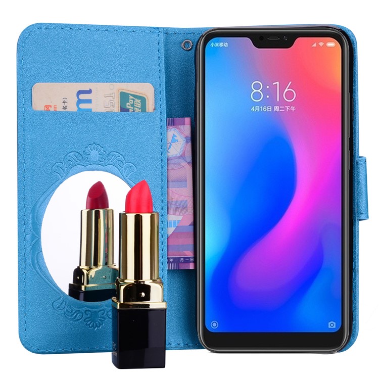 Imprinted Butterfly Flower Pattern Wallet Leather Cover with Mirror for Xiaomi Mi A2 Lite / Redmi 6 Pro - Blue-7